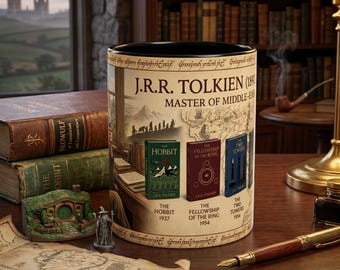 Taza en homenaje a J.R.R. Tolkien, regalo literario para fans de la Tierra Media, taza de cerámica del autor de fantasía con ilustración del libro y mapa, taza de café Oxford Scholar