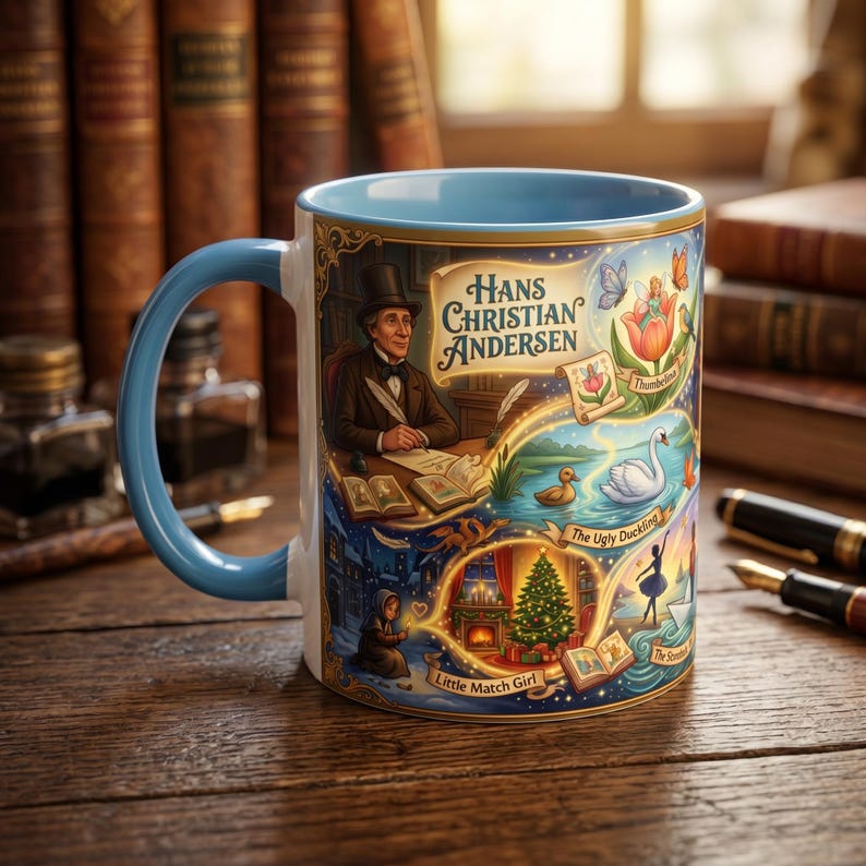 Taza de Hans Christian Andersen: Colección de arte icónica de cuentos de hadas con La Sirenita, La Reina de las Nieves y más cuentos fantásticos. imagen 1