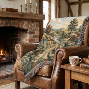 The Shire Woven Throw Blanket, Hobbit Hole Landscape Tapestry, Middle Earth Inspired Home Decor, Fantasy Forest Wall Hanging, Fantasy Lovers image 3