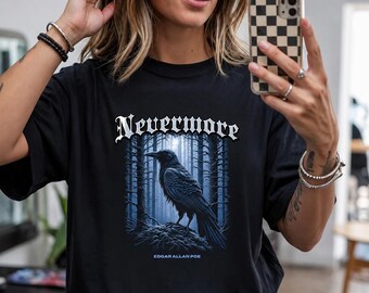 Nevermore Raven Tee | Gothic Crow Forest Illustration, Poe-inspired Shirt