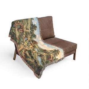 The Shire Woven Throw Blanket, Hobbit Hole Landscape Tapestry, Middle Earth Inspired Home Decor, Fantasy Forest Wall Hanging, Fantasy Lovers image 7