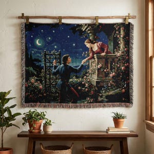 Romeo and Juliet Woven Blanket, Shakespeare Tapestry Throw, Dark Academia Decor, Literary Gift, Woven Wall Art, Cotton Fringe Throw
