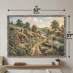 The Shire Woven Throw Blanket, Hobbit Hole Landscape Tapestry, Middle Earth Inspired Home Decor, Fantasy Forest Wall Hanging, Fantasy Lovers image 5