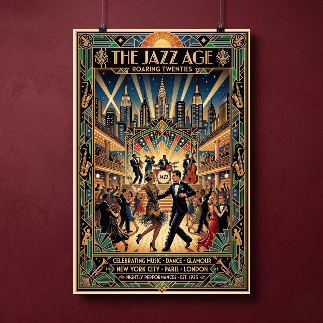 Jazz Age Art Deco Poster, Roaring Twenties Wall Art, Great Gatsby ...