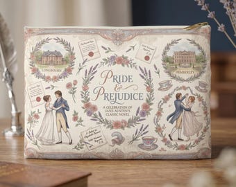 Pride & Prejudice Literary Travel Pouch Jane Austen Classic Novel Aesthetic Makeup Bag Bookish Stationery Keepsake Holder Gift for Readers