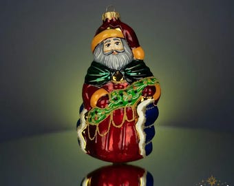Saint Nicholas Glass Ornament, Handmade Christmas Decoration, Winter Holiday Decor, Collectible Bauble, Blown Glass Gift, Religious Ornament