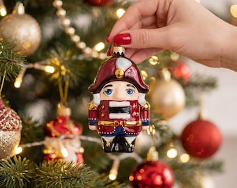 Glass Nutcracker Christmas Ornament, Painted Holiday Figurine, Classic Festive Soldier Bauble, Unique Collectible Xmas Tree Decoration Gift