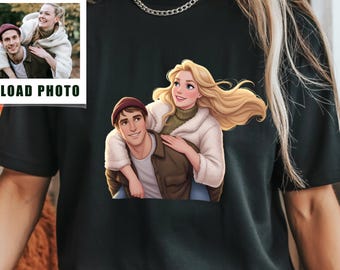 Custom Photo to Cartoon Couple Valentine Shirt:  Personalized Couple Portrait Tee, Valentines Day Gift
