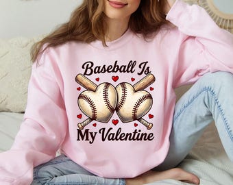 Baseball Is My Valentine Sweatshirt:  Coquette Heart Baseball Bow, Retro Softball Crewneck, Game Day Era Top, Cute Sports Girlfriend