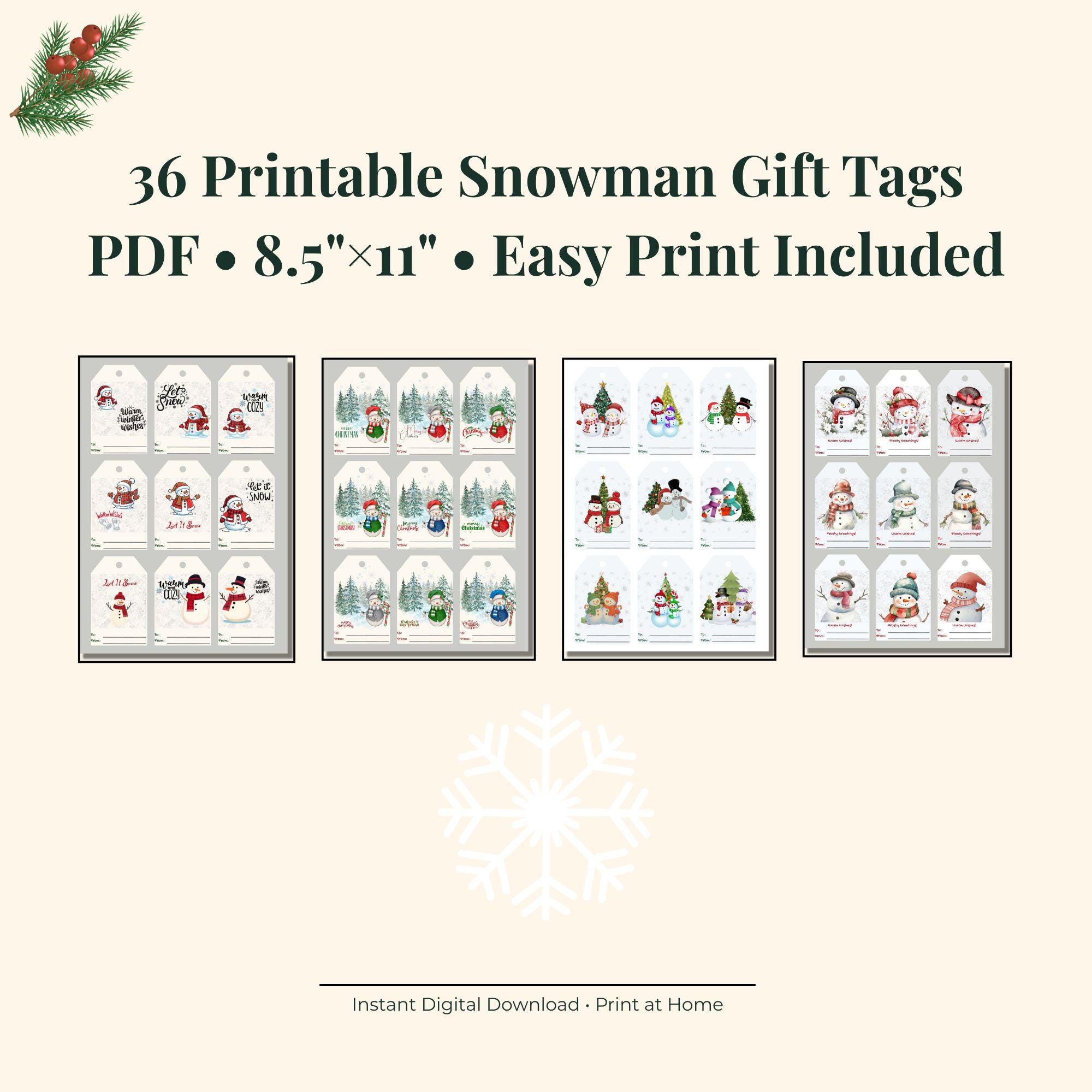 Snowman Christmas Gift Tags — Printable Holiday Labels (36 Pack) - Etsy