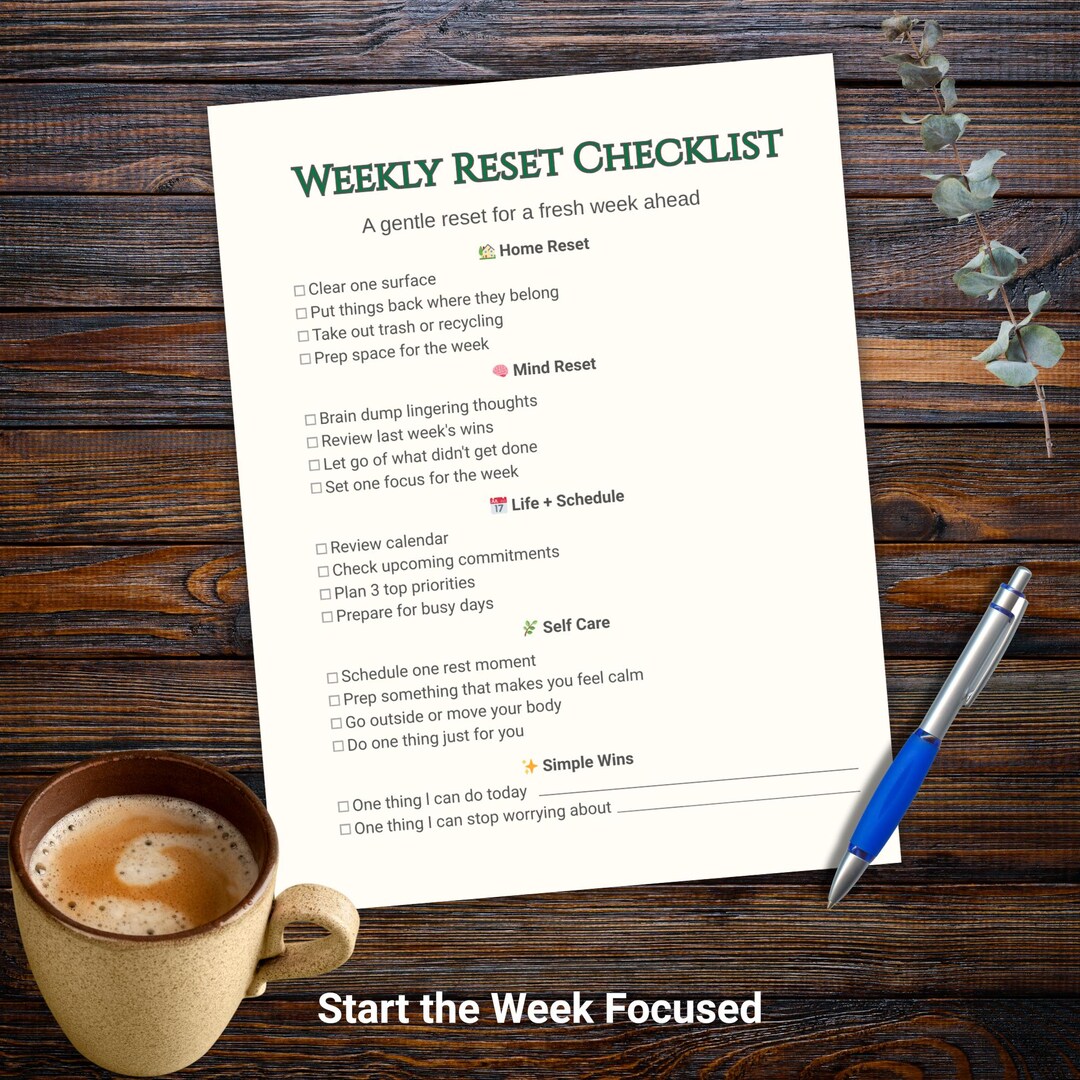 Weekly Reset Checklist Printable | Simple Routine Planner | Stress Free ...