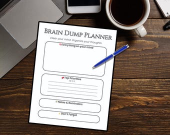 Brain Dump Planner Printable | Clear Your Mind Worksheet | One Page Mind Dump