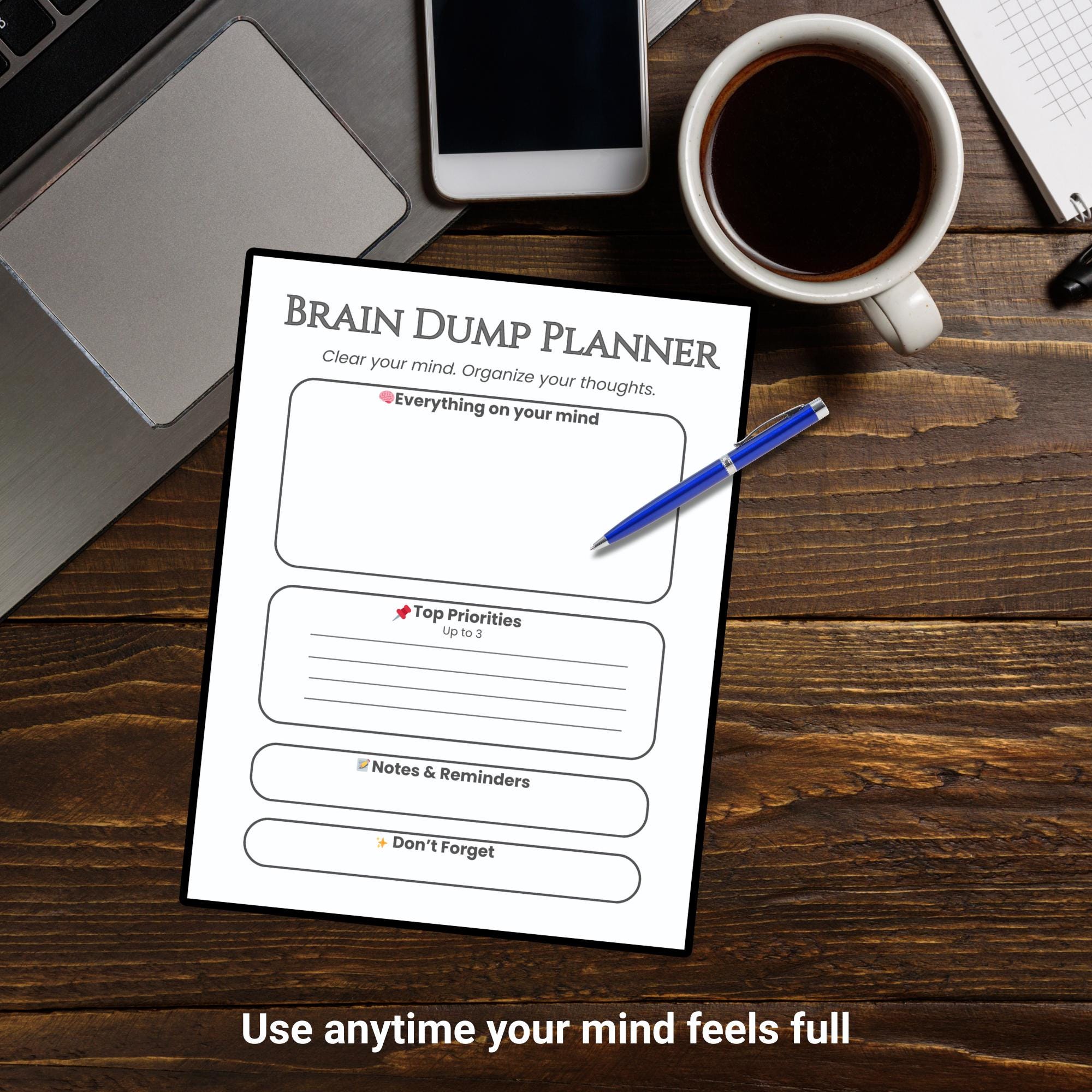 Brain Dump Planner Printable | Clear Your Mind Worksheet | One Page ...