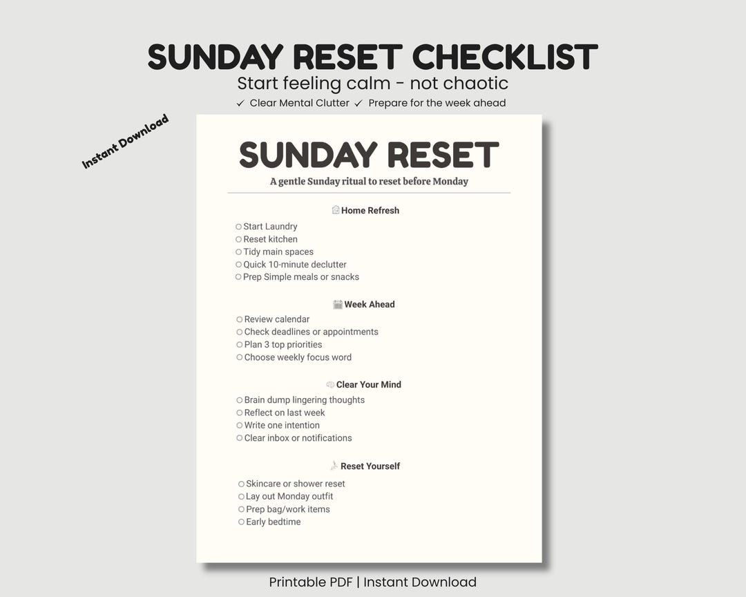Sunday Reset Checklist.pdf Sunday Reset Checklist Printable | Weekly Reset Routine | Simple ...