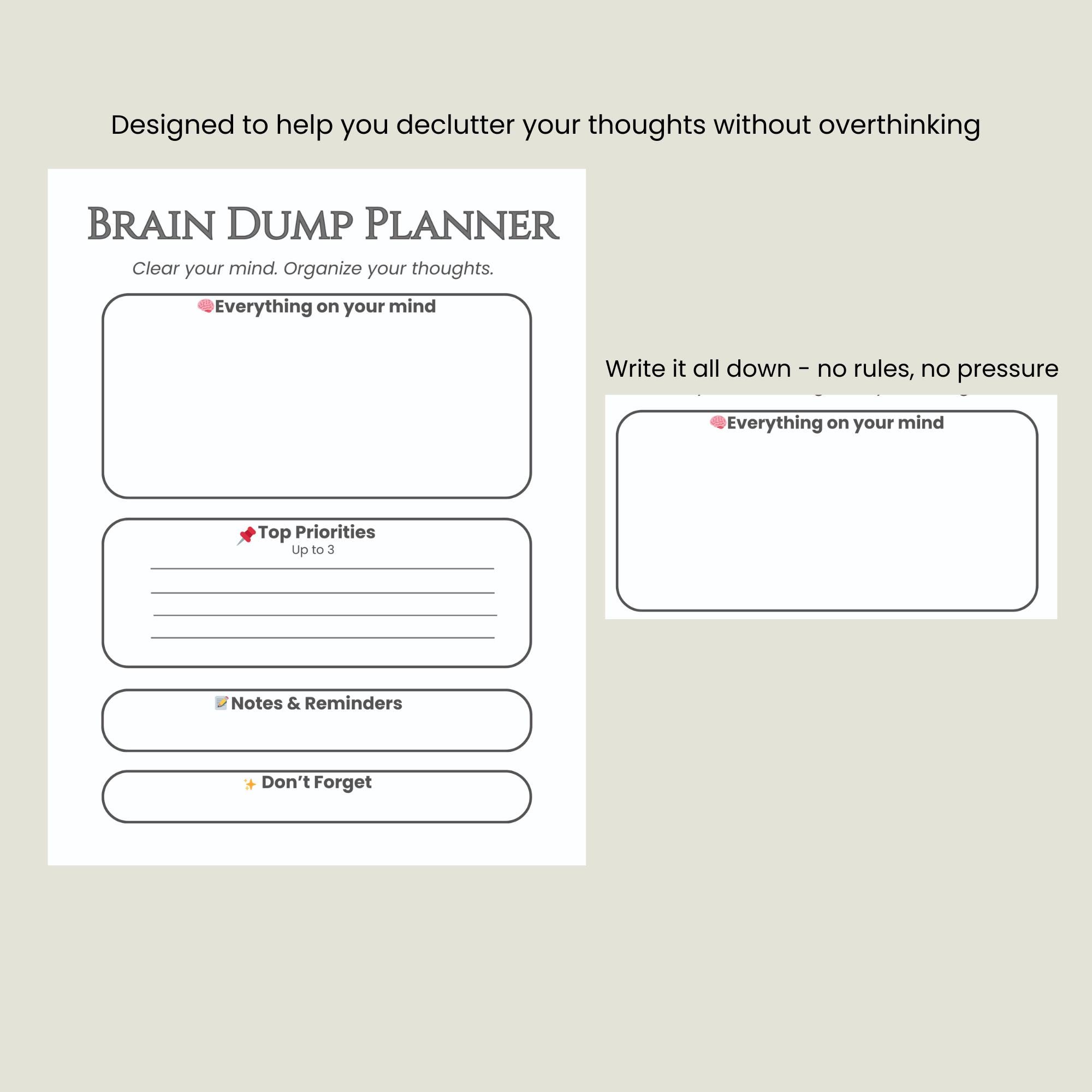 Brain Dump Planner Printable | Clear Your Mind Worksheet | One Page ...