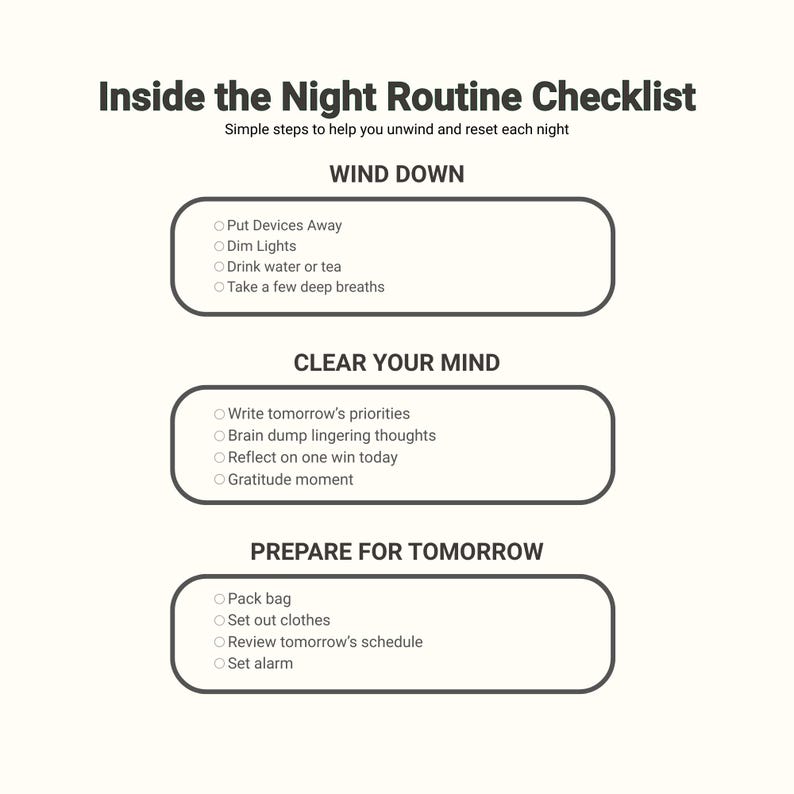 Night Task List Night Routine Checklist Printable | Evening Reset Planner | Wind Down ...