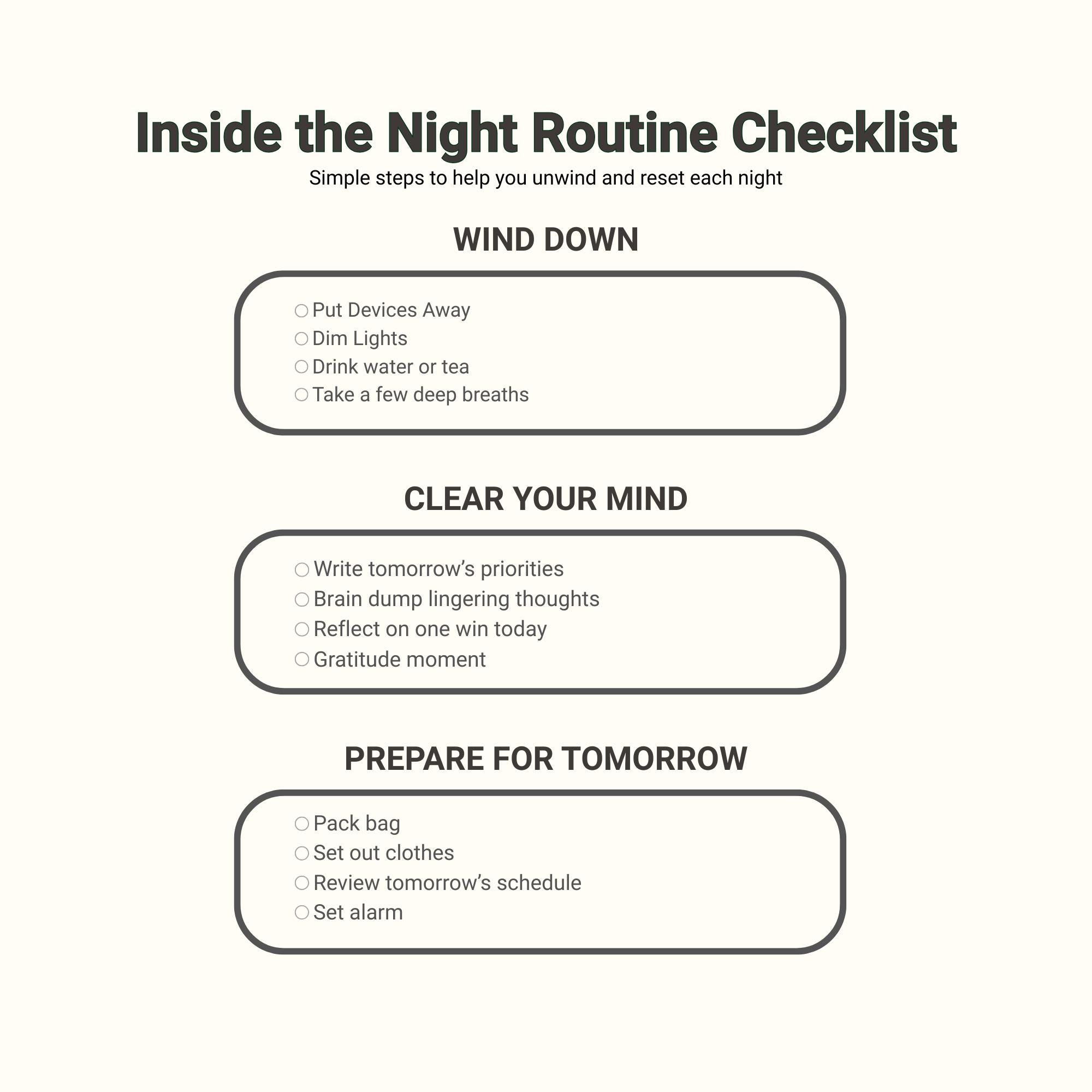 Good Night Routine List Night Routine Checklist Printable | Evening Reset Planner | Wind Down ...