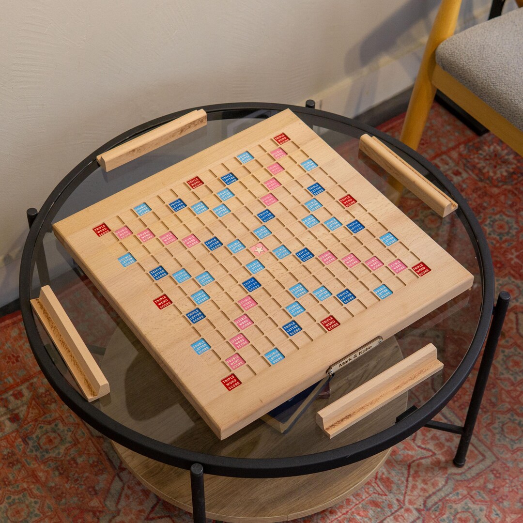Wooden Word Game Board: Rustic Rotating Scrabble - Etsy