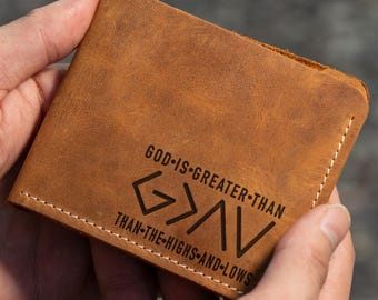 Gegraveerde leren christelijke portemonnee, minimalistisch dubbelgevouwen, bijbelvers cadeau