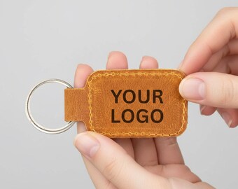 Leather Keychain, Personalized Logo Engraved, Custom Business Tag