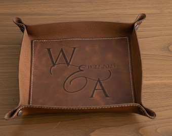 Personalized Leather Catchall Tray, Anniversary Keepsake, Couples Gift