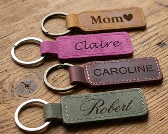 Custom Leather Keychain, Engraved with Names or Initials, Gift for Mom