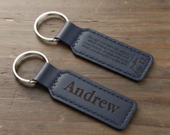Engraved Leather Bible Verse Keychain, Christian Gift