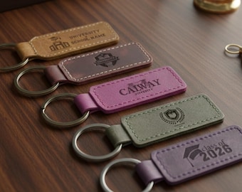 Personalized Leather University Logo Keychain, Alumni Gift
