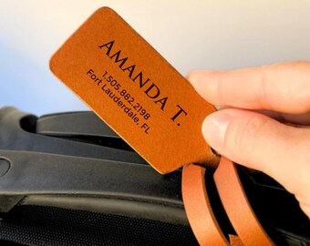 Personalized Leather Luggage Tag: Custom Monogram Engraving (Compact Travel Size)