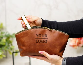 Personalized Leather Makeup Pouch, Custom Logo Toiletry Bag, Travel Kit for Mom
