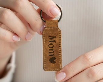 Custom Slim Leather Keychain - Personalized Minimalist Text Keyring