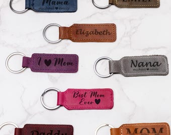 Leather Keychain for Mom, Personalized Name Engraving Keyring, Mother's Day Gift