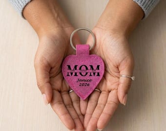 Heart Keychain: Custom Leather Engraving - Name or Date, Mother's Day Keyring