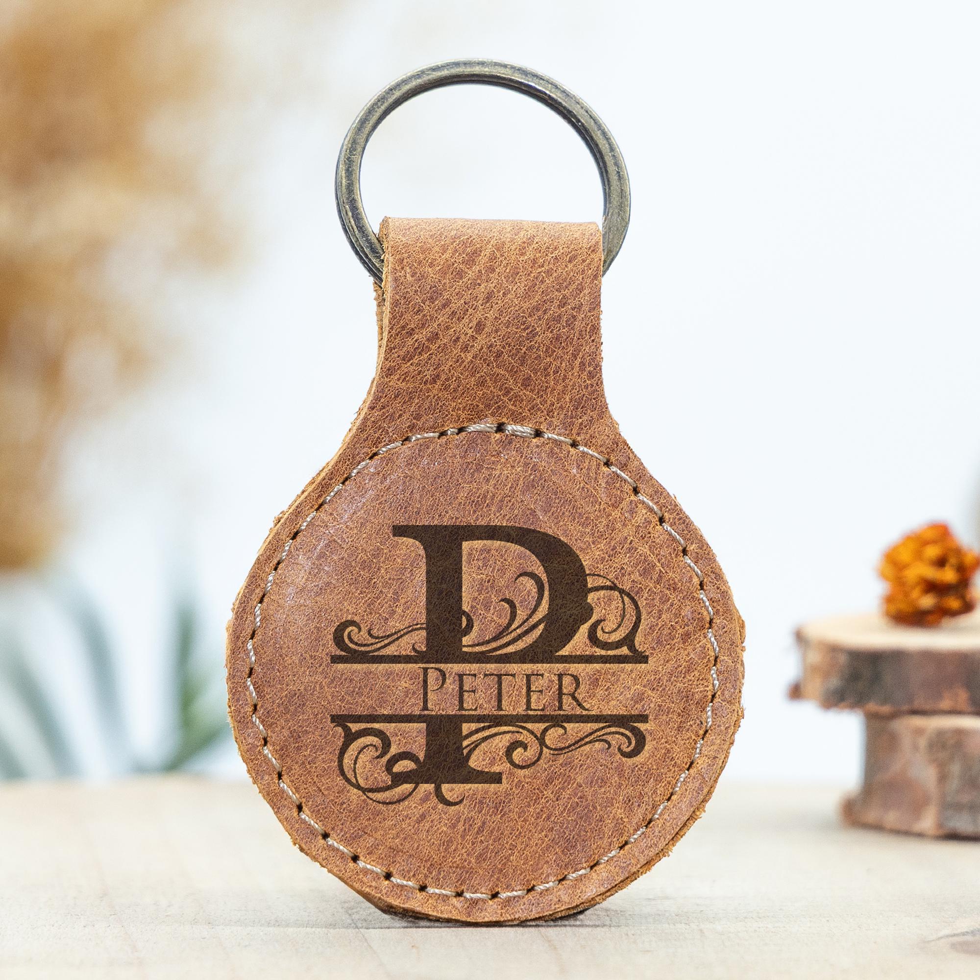 Singular Keychains Leather Circle Keychain, Monogram Personalized (minimalist Keyfob) - Etsy