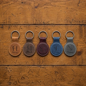 Personalized Monogram Leather Keychain, Floral Initial Key Holder, Custom Engraved Gift