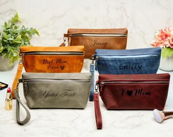 Leather Makeup Bag, Personalized Minimalist Style (Monogram Option), Gift for Mother's Day