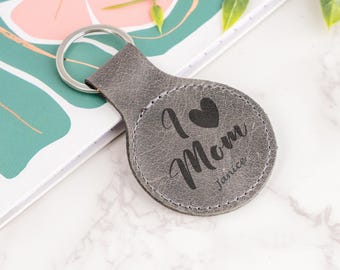 Personalized Gift for Mom, Custom Leather Keychain, Mother's Day Keyring