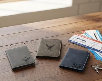 Leather Passport Holder: Personalized Logo - Slim Travel Wallet