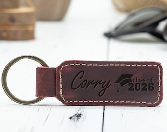 Personalized Graduation Keychain: Leather Class of 2026, Custom Engraved