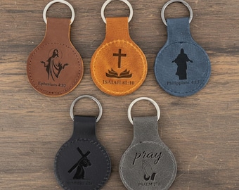 Engraved Leather Keychain, Bible Verse Keychain, Christian Keyring