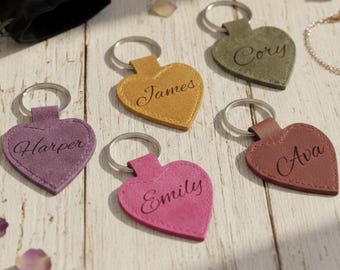Personalized Heart Leather Keychain, Custom Name Bag Charm