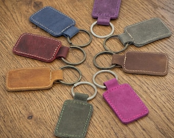 Leather Keychain, Personalized with Custom Logo, Bulk Engraved Keyring