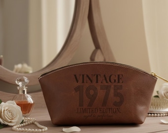 Gepersonaliseerde leren make-uptas, 50e verjaardagscadeau voor moeder