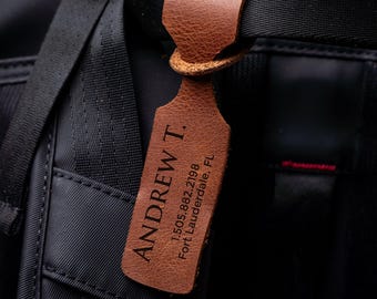 Personalized Leather Luggage Tag, Engraved Travel Gift, Monogrammed Bag Accessory