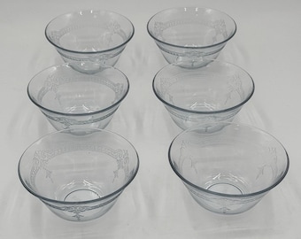 Fire-King Philbe Sapphire Blue Glass Dessert Bowls Set of 6 Vintage 4.75 Inch