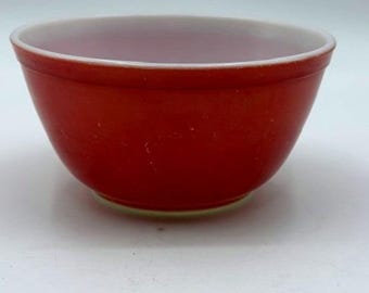 Vintage Pyrex 402 Red Mixing Bowl 1.5 Quart Nesting bowl Milk Glass USA Made