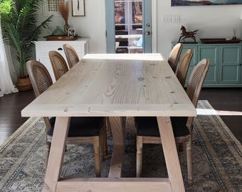 Handmade Farmhouse Trestle Table with Smart LED lighting