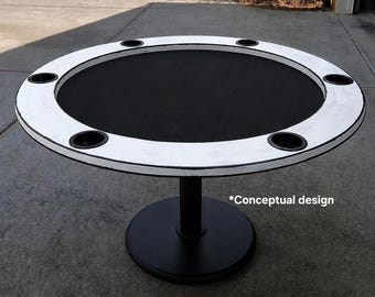 Mesa redonda de póker de madera maciza con acabado tipo celda / Muebles de sala de juegos hechos a mano / Mesa de cartas moderna con portavasos