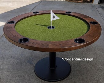 Mesa de póker de golf de madera maciza hecha a medida / Mesa de cartas de césped artificial con portavasos