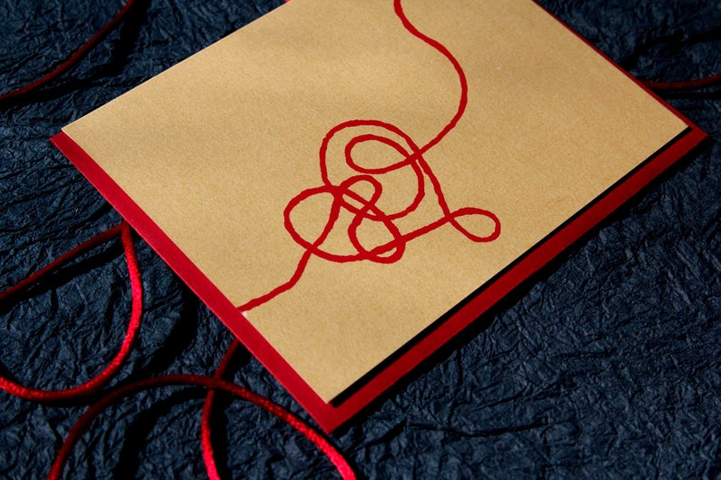 Red Heart String on Gold Screen Print Card - Etsy